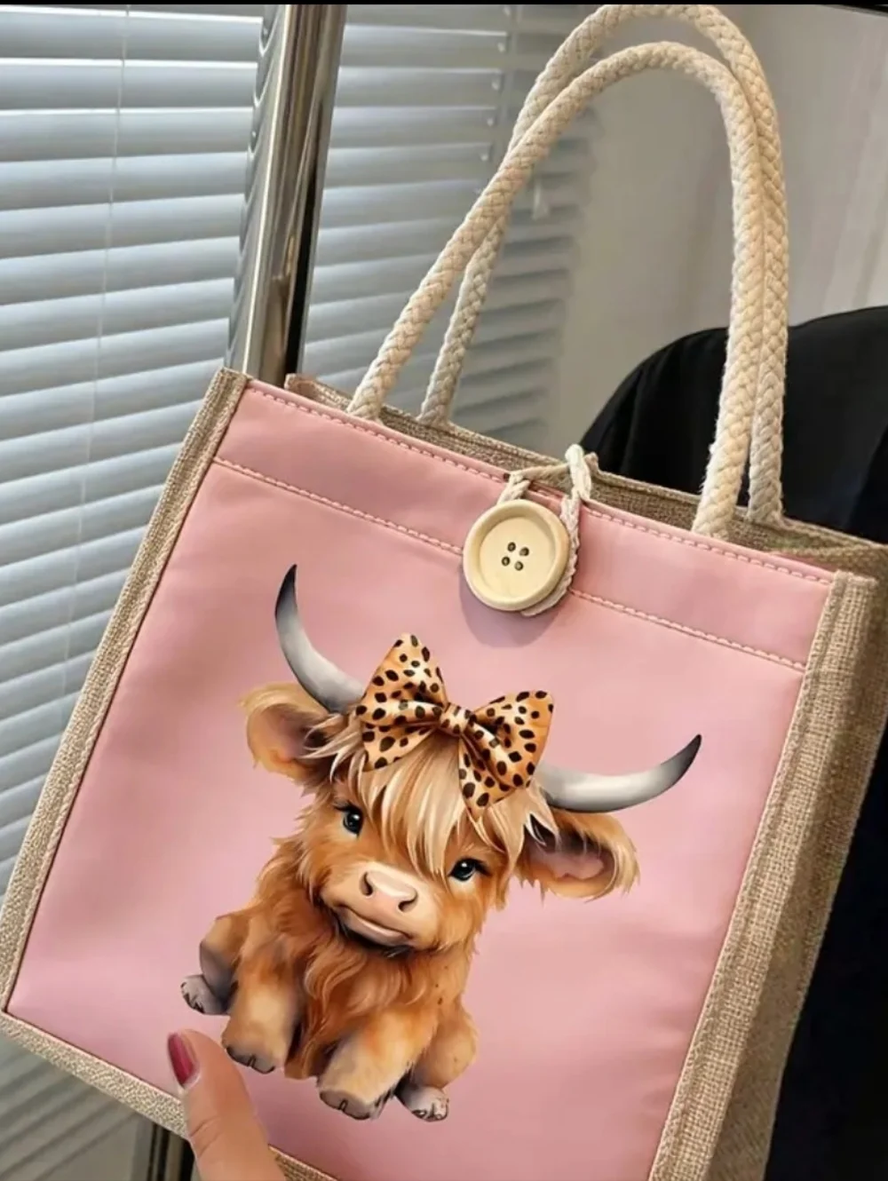 Highland Cow Mini Canvas Tote Bag with Button Closure - Picture 2 of 2